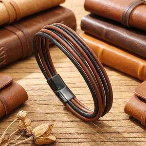 Niki Leather Kahve Siyah Çoklu Deri Ve Titianyum Kilitli Çelik Bileklik 38933B13D3