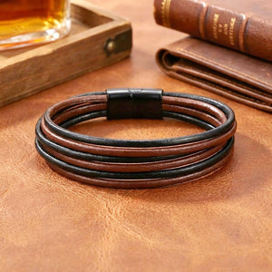 Niki Leather Kahve Siyah Çoklu Deri Ve Titianyum Kilitli Çelik Bileklik 38933B13D3