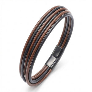 Niki Leather Kahve Siyah Çoklu Deri Ve Titianyum Kilitli Çelik Bileklik 38933B13D3
