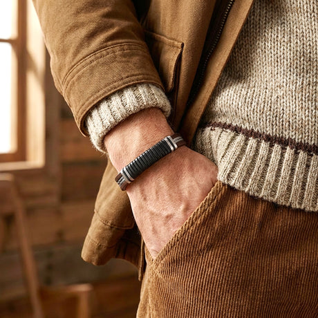 Niki Leather Kahverengi Deri ve 316L Halat Çelik Erkek Bileklik 38934B19D1