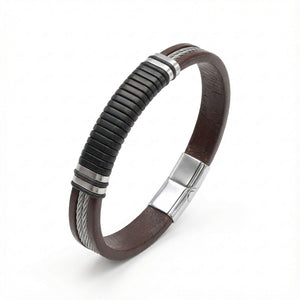 Niki Leather Kahverengi Deri ve 316L Halat Çelik Erkek Bileklik 40134B19D1