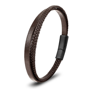 Niki Leather Kahverengi Deri Ve Saç Örgü İkili Çoklu Çelik Bileklik 40133B12D2