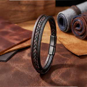 Niki Leather Kahverengi Siyah Deri Erkek Bileklik –Çelik Manyetik Kilitli 38933B14D2