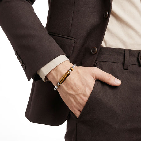 Niki Leather Kalplan Gözü Doğal Taşlı Ayarlanabilir Çelik Zincir Bileklik 38932B15D11