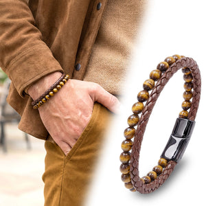 Niki Leather Kaplan Gözü Doğaltaş Deri Erkek Bileklik 38932B7D8