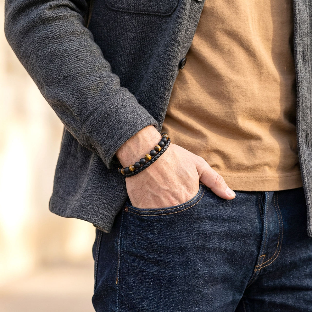 Niki Leather Kaplan Gözü Ve Oniks Doğaltaş Deri Çelik Bileklik 38932B7D29