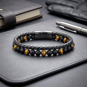 Niki Leather Kaplan Gözü Ve Oniks Doğaltaş Deri Çelik Bileklik 38932B7D29