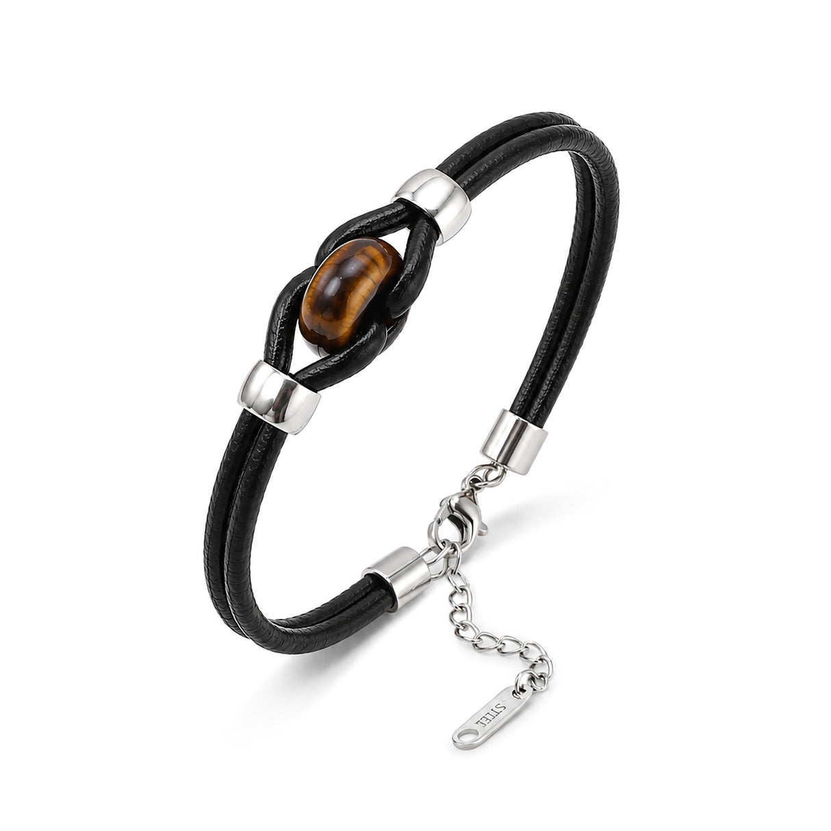 Niki Leather Kaplangözü Doğal Taşlı Çelik Detaylı Ayarlanabilir Deri Erkek Bileklik 40132B14D9
