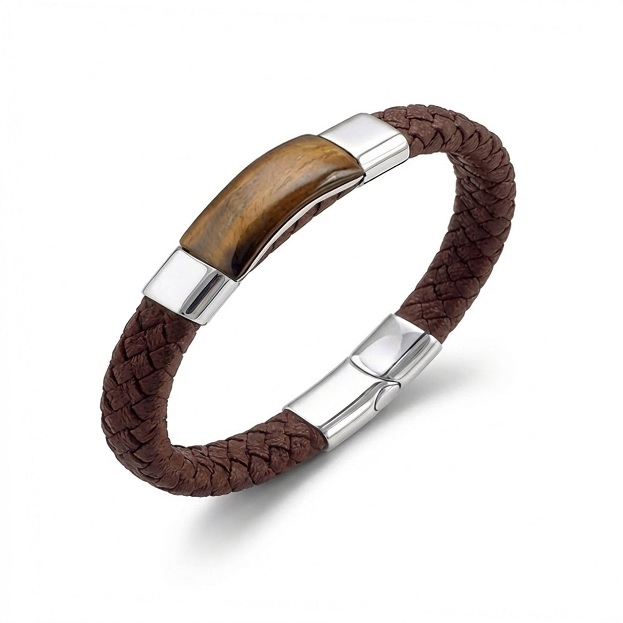 Niki Leather Kaplan Gözü Taşlı Kahverengi Deri Erkek Çelik Bileklik 38934B6D2