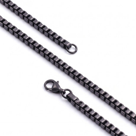 Niki Leather Kare Arnavut Erkek Çelik Kolye 4x4mm 55cm Siyah 4013ECK044