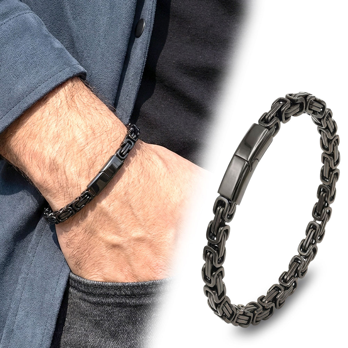 Niki Leather Kilit Mekanizmalı Siyah Kral Zincir Bileklik 6Mm 3893CZB1D93