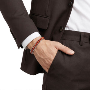 Niki Leather  Kırmızı Jasper Doğal Taşlı Hasır Örgü Zincirli Erkek Çelik Bileklik 38932B28D18