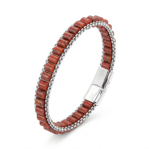 Niki Leather  Kırmızı Jasper Doğal Taşlı Hasır Örgü Zincirli Erkek Çelik Bileklik 38932B28D18