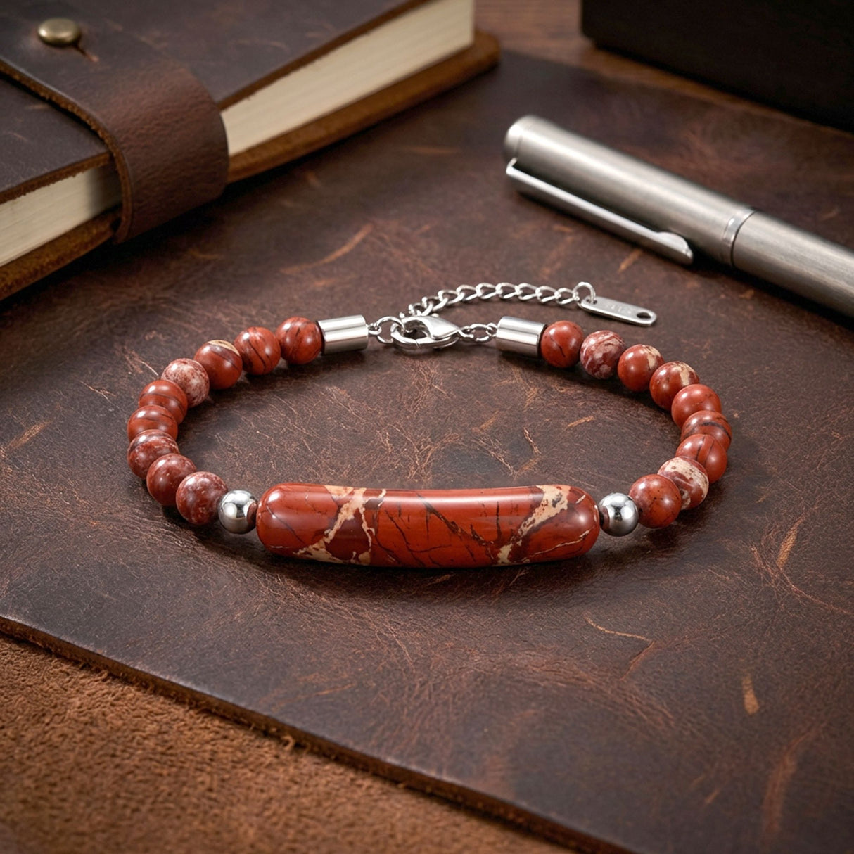 Niki Leather Kırmızı Jasper Doğaltaş Çelik Halat Ve Çelik Klipsli Bileklik 40132B19D5