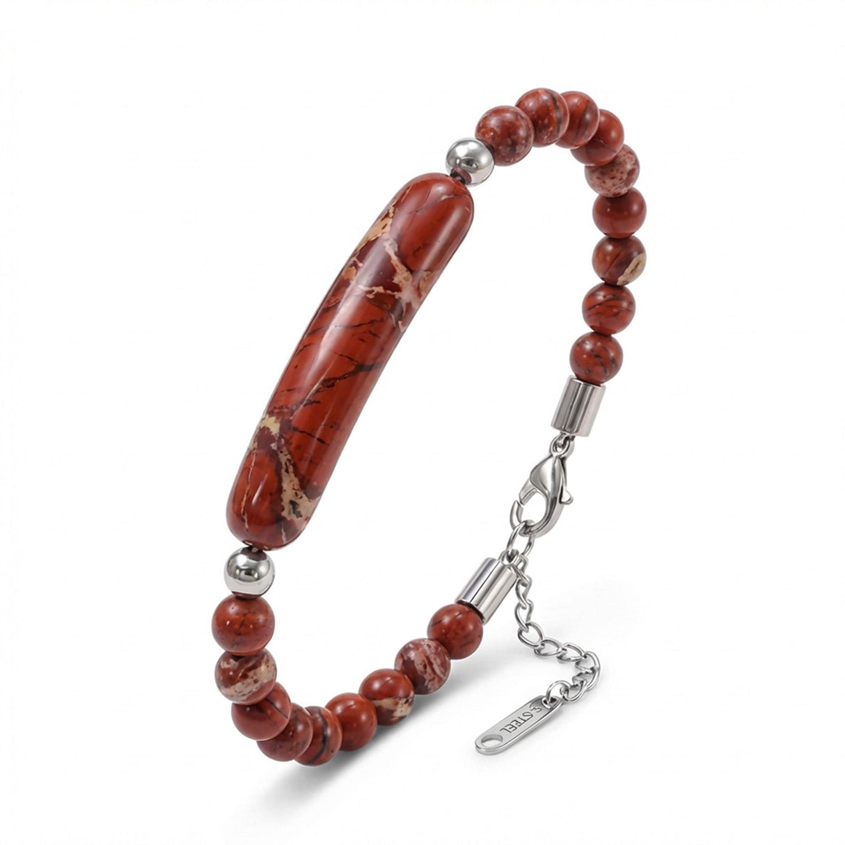 Niki Leather Kırmızı Jasper Doğaltaş Çelik Halat Ve Çelik Klipsli Bileklik 40132B19D5