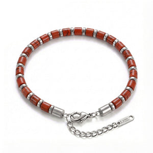 Niki Leather Kırmızı Jasper & Silver Hematit Taşlı Ayarlanabilir Çelik Zincir Erkek Bileklik 38932B10D4M5