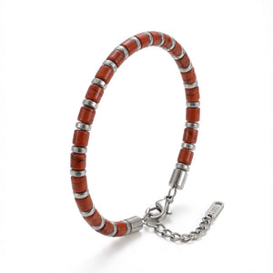 Niki Leather Kırmızı Jasper & Silver Hematit Taşlı Ayarlanabilir Çelik Zincir Erkek Bileklik 38932B10D4M5