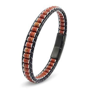Niki Leather Kırmızı Jasper & Hematit Çelik Örgülü Deri Bileklik 38932B22D6