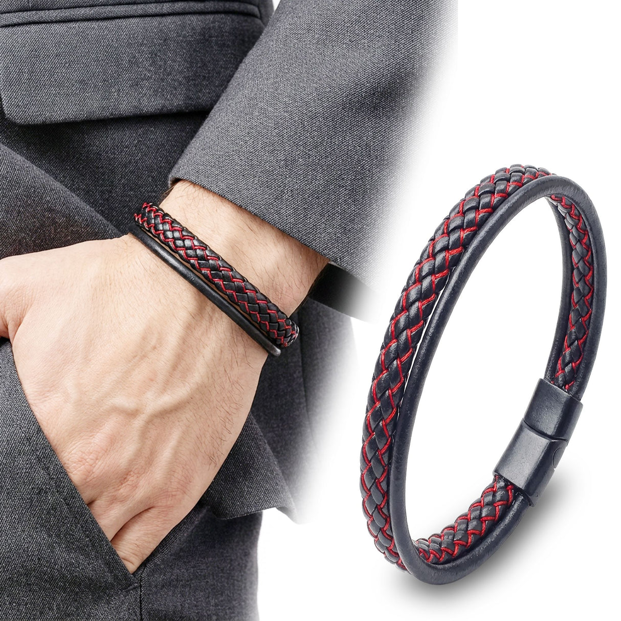 Niki Leather Kırmızı Renk Çoklu Deri Bileklik 38933B5D5