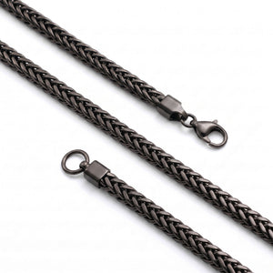 Niki Leather Köşeli Örgü Zincir Erkek Çelik Kolye 3x3 mm 55 cm Siyah 4013ECK013
