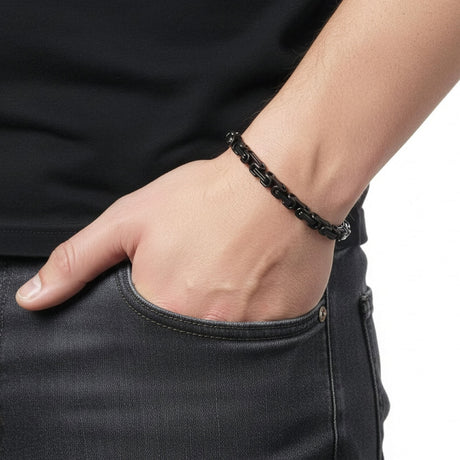 Niki Leather Kral Çelik Zincir Bileklik 6mm 3893CZB2D3