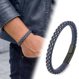 Niki Leather Lacivert Deri Burma Örgü Çelik Halat Bileklik 40134B1D3-4