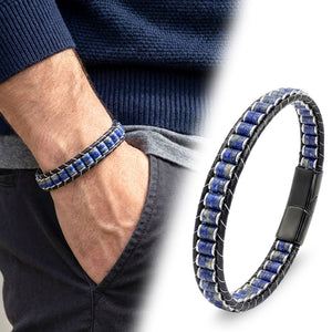 Niki Leather Lapis & Hematit Çelik Örgülü Deri Bileklik 38932B22D10