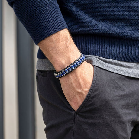 Niki Leather Lapis & Hematit Çelik Örgülü Deri Bileklik 38932B22D10