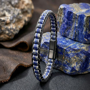 Niki Leather Lapis & Hematit Çelik Örgülü Deri Bileklik 38932B22D10