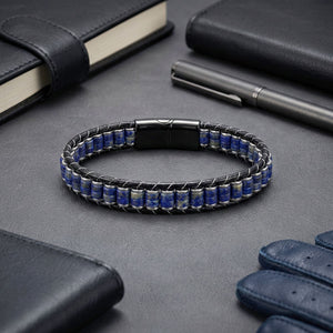 Niki Leather Lapis & Hematit Çelik Örgülü Deri Bileklik 38932B22D10