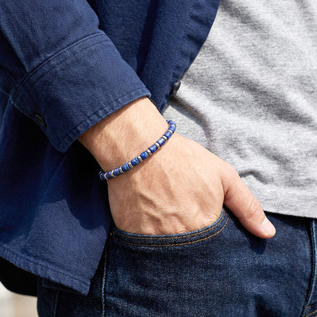 Lapis Lazuli Taşlı Ayarlanabilir Çelik Erkek Bileklik 38932B10D4M7