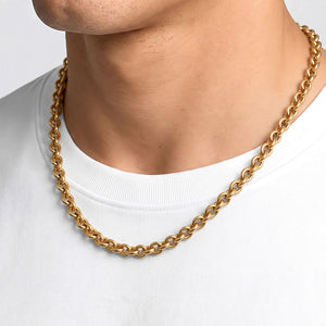 Niki Leather Mariner Zincir Erkek Çelik Kolye 6mm 55cm Gold 4013ECK045
