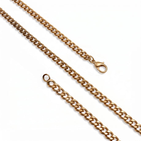 Niki Leather Mariner Zincir Erkek Çelik Kolye 6x2mm 55cm Gold 4013ECK037