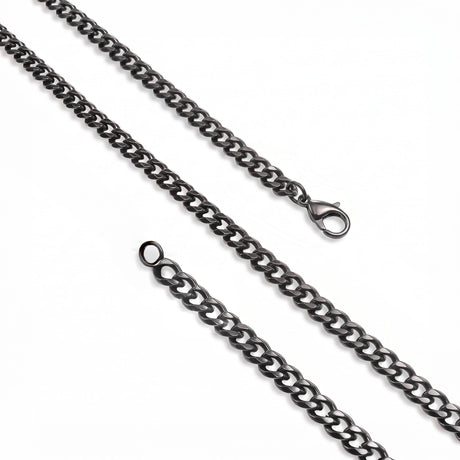 Niki Leather Mariner Zincir Erkek Çelik Kolye 6x2mm 55cm Siyah 4013ECK043