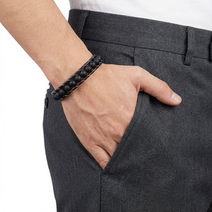 Niki Leather Mat Oniks Taşı Örmeli Deri Bileklik 40132B2D8M7
