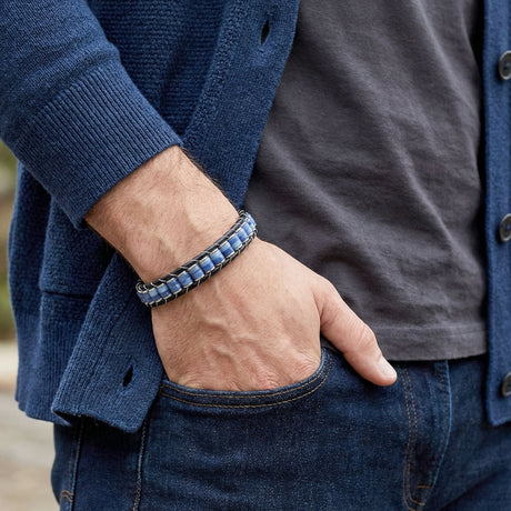 Niki Leather Mavi Aventurin & Hematit Çelik Örgülü Deri Bileklik 38932B22D4