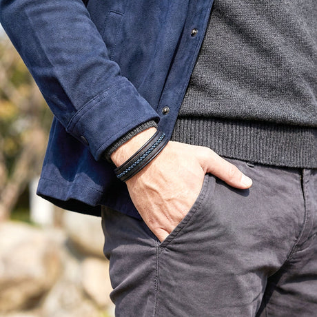 Niki Leather Mavi Hematit Ve Çoklu Deri Bileklik 38934B3D3