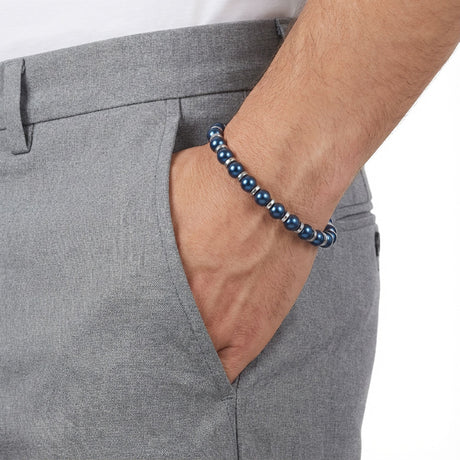 Niki Leather Mavi Küre Hematit Doğal Taşlı Ayaranabilir Çelik Zincir Bileklik 38932B10D4