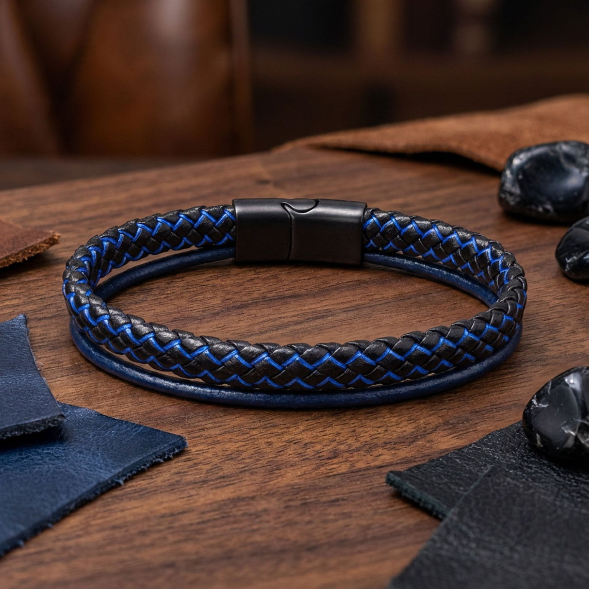 Niki Leather Mavi Renk Çoklu Deri Bileklik 38933B5D2