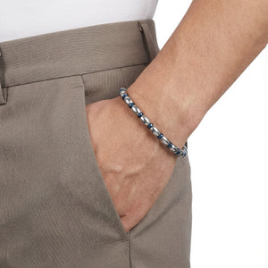 Niki Leather Mavi Ve Gümüş Hematit Doğal Taşlı Ayaranabilir Çelik Zincir Bileklik 40132B10D1