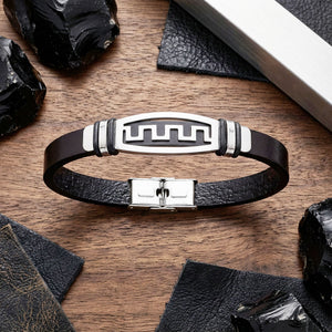 Niki Leather Motifli Ayarlanabilir Kordonlu Erkek Deri Ve Çelik Bileklik 40134B23DD4