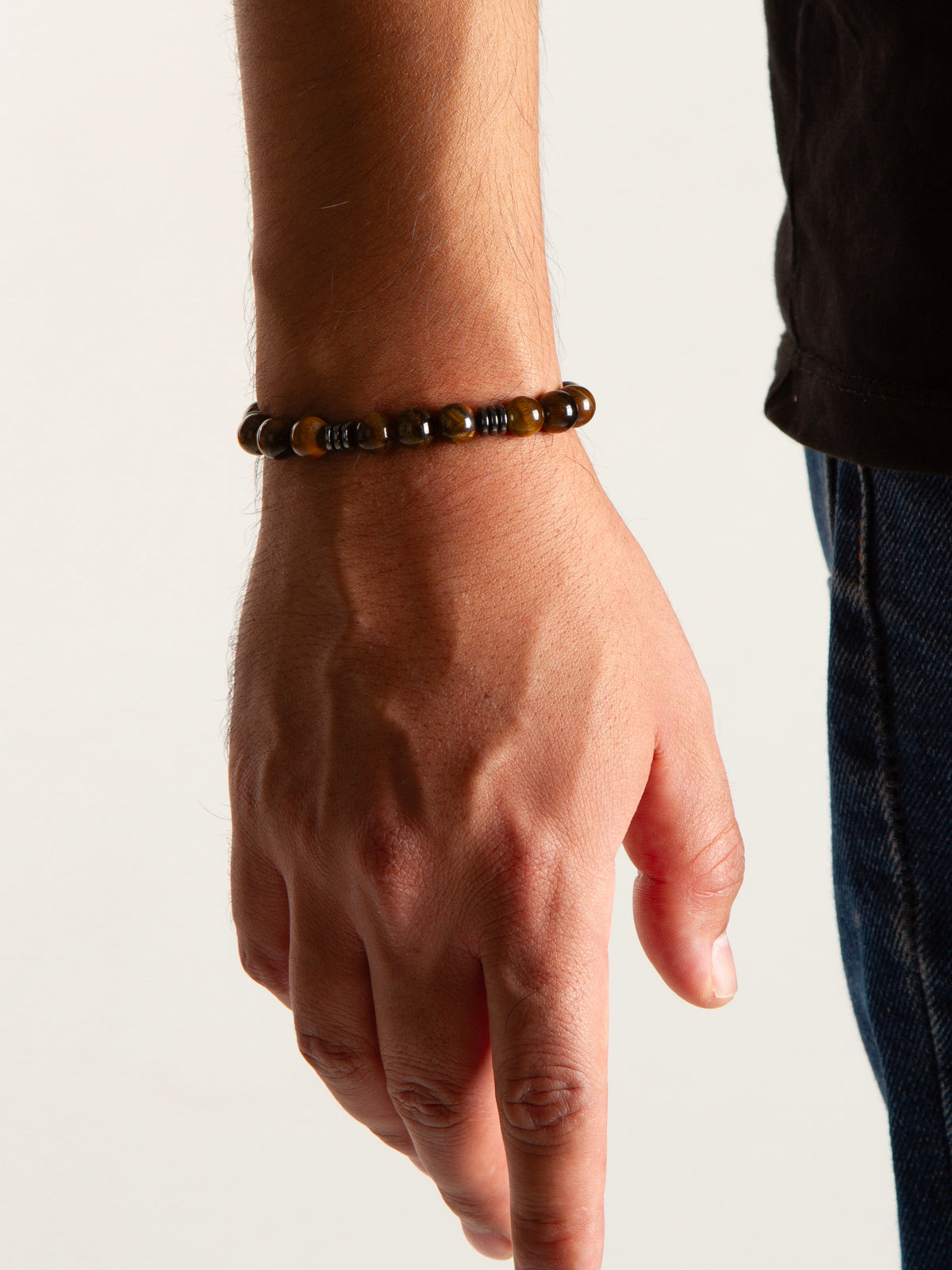 Kaplan Gözü Doğal Taş Hematit Detaylı Bileklik