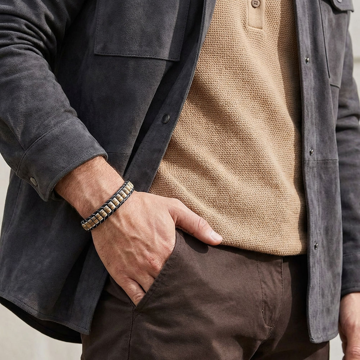 Niki Leather Odun Jasper & Hematit Çelik Örgülü Deri Bileklik 38932B22D8