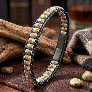 Niki Leather Odun Jasper & Hematit Çelik Örgülü Deri Bileklik 38932B22D8