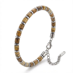 Niki Leather Odun Jasper & Silver Hematit Taşlı Ayarlanabilir Çelik Zincir Erkek Bileklik 38932B10D4M2