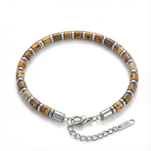 Niki Leather Odun Jasper & Silver Hematit Taşlı Ayarlanabilir Çelik Zincir Erkek Bileklik 38932B10D4M2
