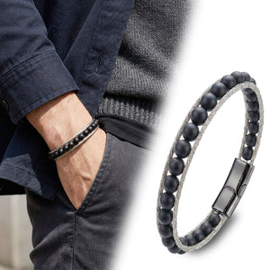 Niki Leather Oniks Doğaltaş Ve Çelik Halat Örme Bileklik 38932B2DH1