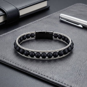 Niki Leather Oniks Doğaltaş Ve Çelik Halat Örme Bileklik 38932B2DH1