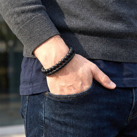 Niki Leather Oniks Doğaltaş Ve Deri Erkek Bileklik 40132B7D1