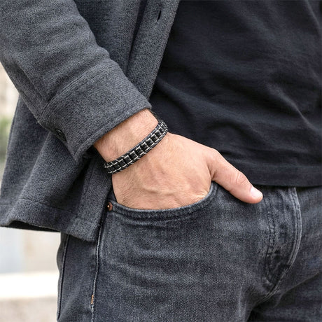 Niki Leather Oniks & Hematit Çelik Örgülü Deri Bileklik 38932B22D2